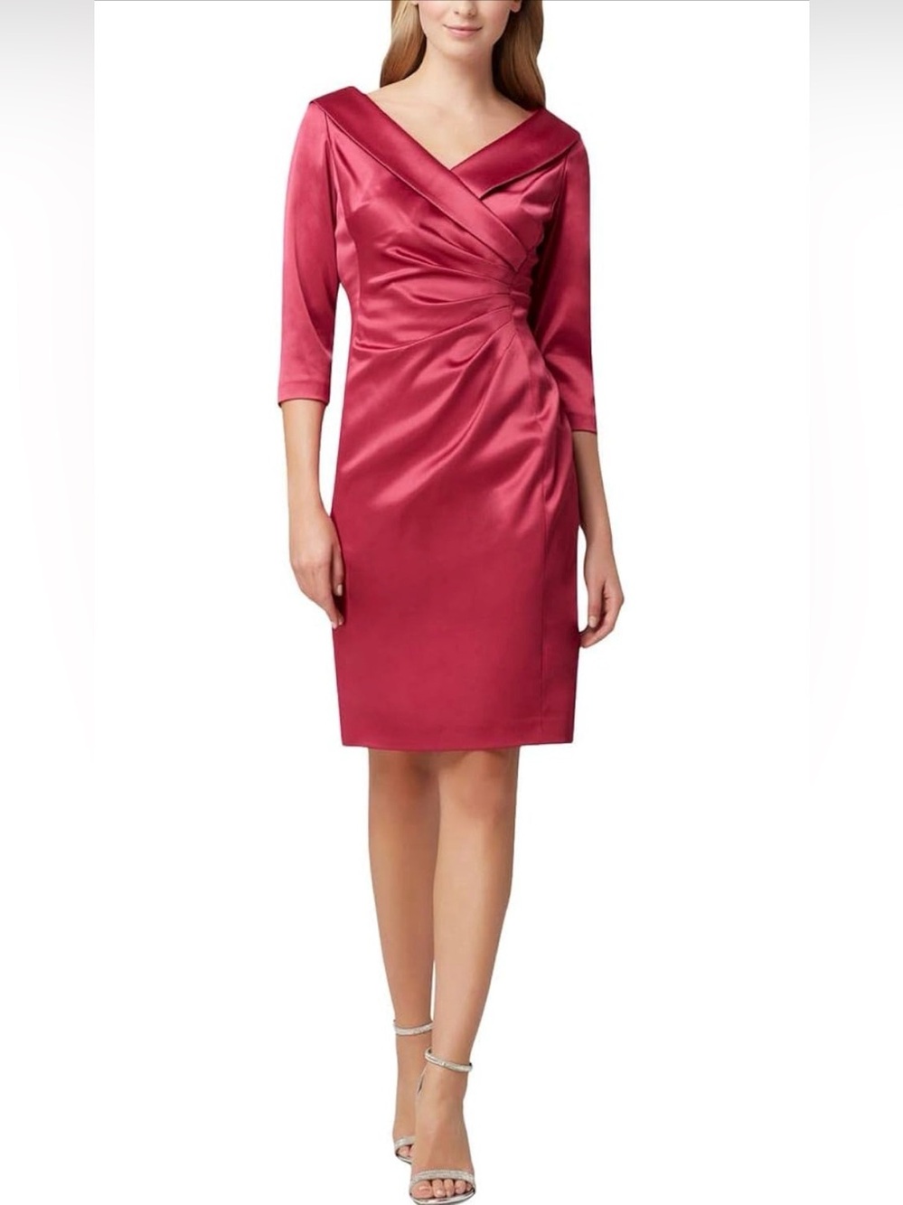 Tahari ASL Stretch Satin Portrait Collar Ruched Cocktail Dress – Size 14 – NWT